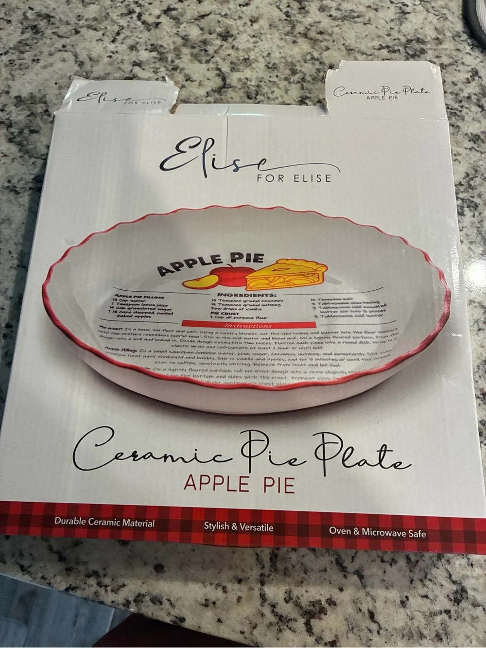 Apple Pie Ceramic Pie Dish - Cream with Red Rim
